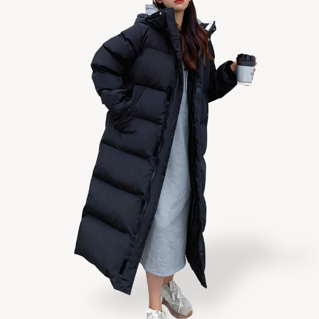 Image of Abigail | Women's Longline Quilted Hooded Puffer Jacket