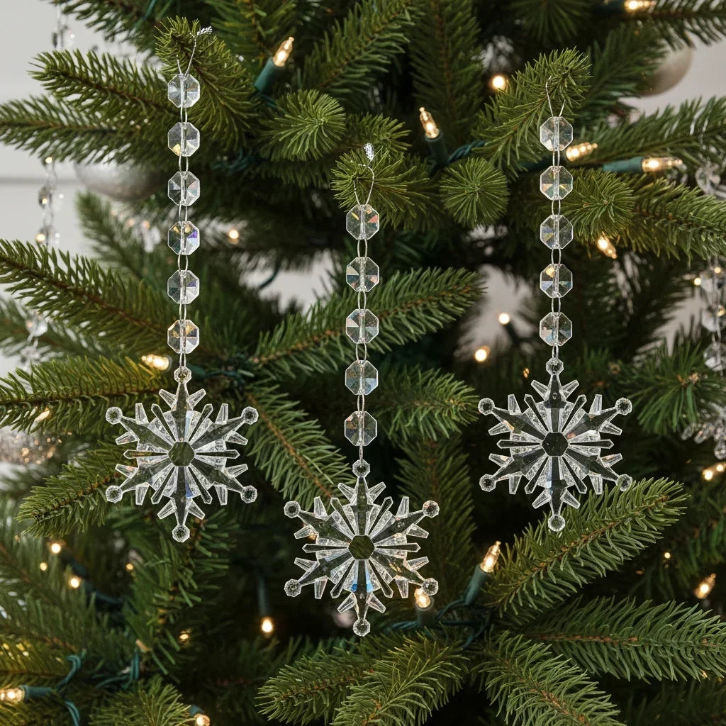 Acrylic Snowflake and Icicle Christmas Ornaments - Clear Crystal Hanging Decorations