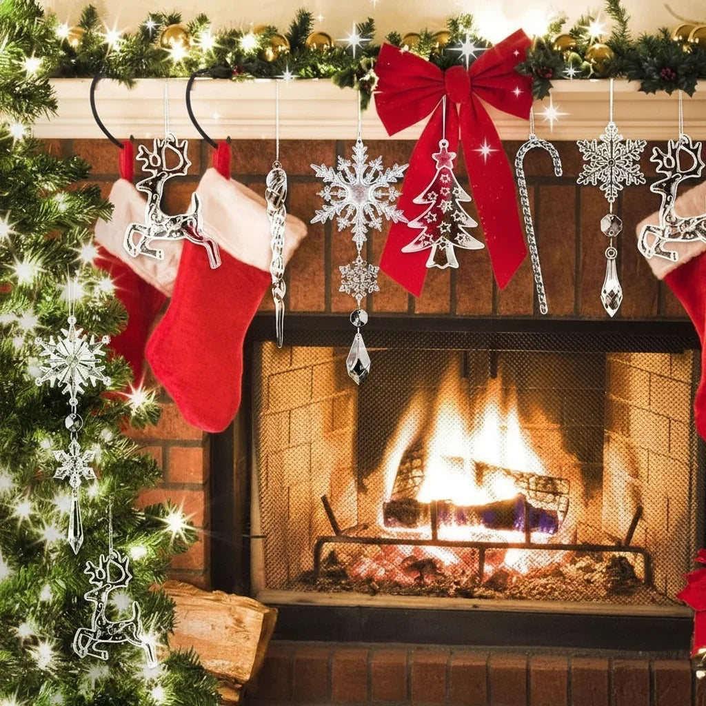 Acrylic Snowflake and Icicle Christmas Ornaments - Clear Crystal Hanging Decorations