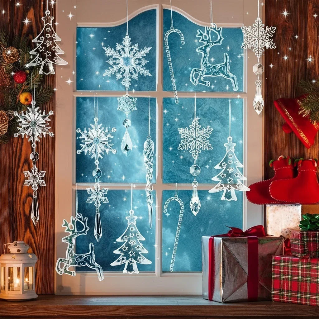 Acrylic Snowflake and Icicle Christmas Ornaments - Clear Crystal Hanging Decorations