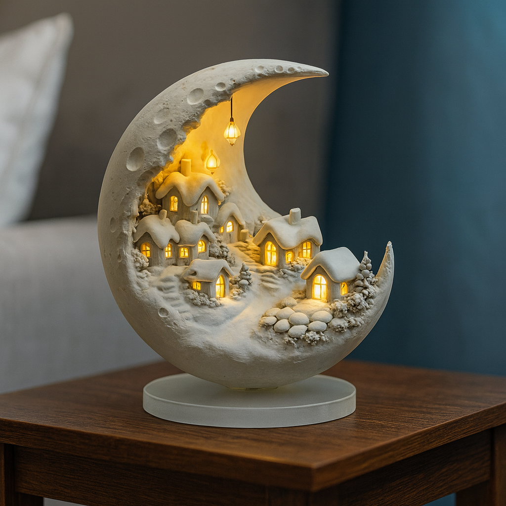 Acrylic Winter Village Lighted Decor with Sand Picture and Warm Ambient Lighting