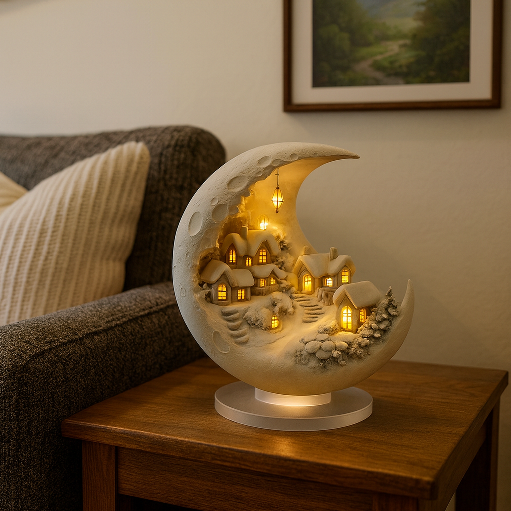 Acrylic Winter Village Lighted Decor with Sand Picture and Warm Ambient Lighting