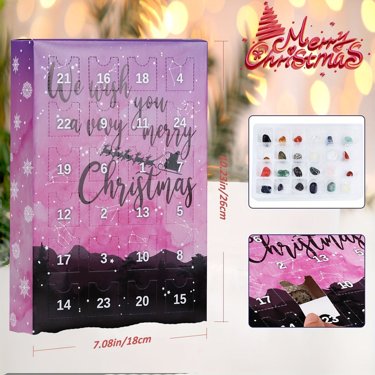 Advent Calendar with 24 Natural Crystals | Christmas Countdown Seasonal Decoration