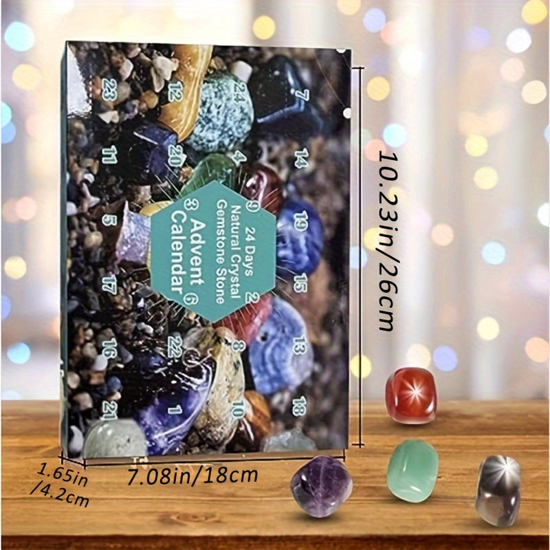 Advent Calendar with 24 Natural Crystals | Christmas Countdown Seasonal Decoration