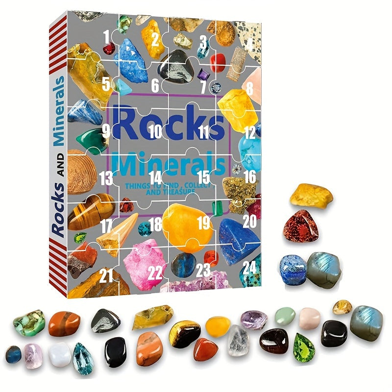 Advent Calendar with 24 Natural Crystals | Christmas Countdown Seasonal Decoration