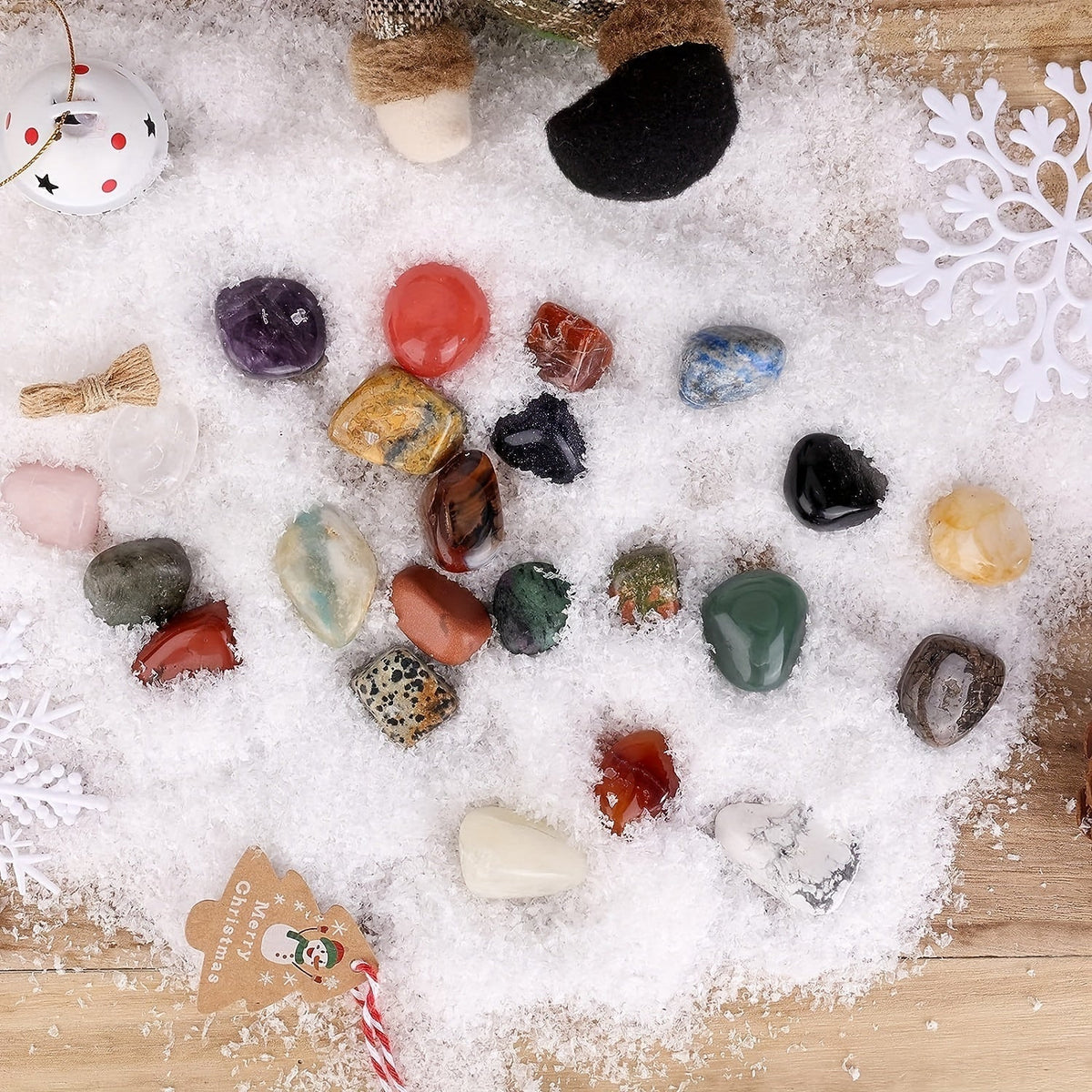 Advent Calendar with 24 Natural Crystals | Christmas Countdown Seasonal Decoration