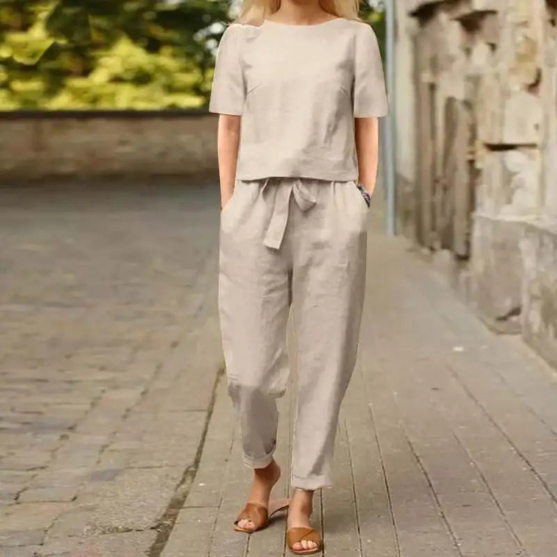 Image of Aimee | Women's Cropped Tie Waist Two-Piece Set