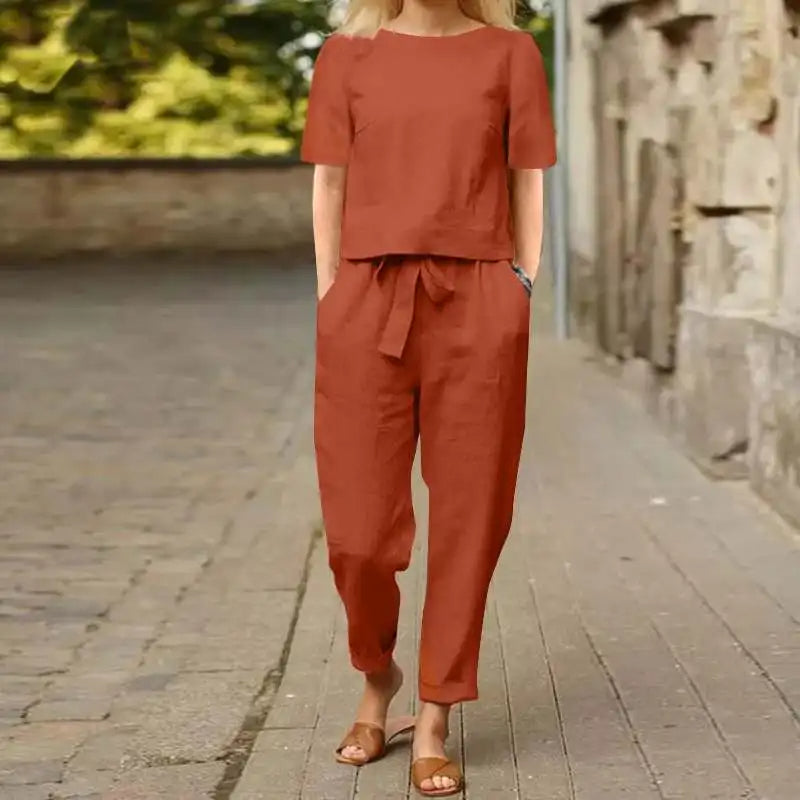 Image of Aimee | Women's Cropped Tie Waist Two-Piece Set