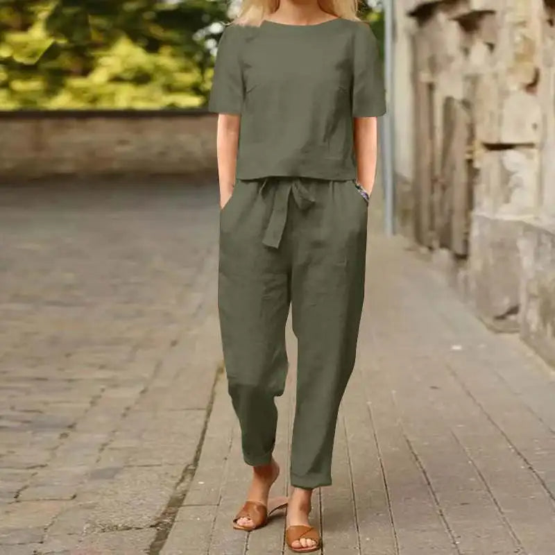 Image of Aimee | Women's Cropped Tie Waist Two-Piece Set