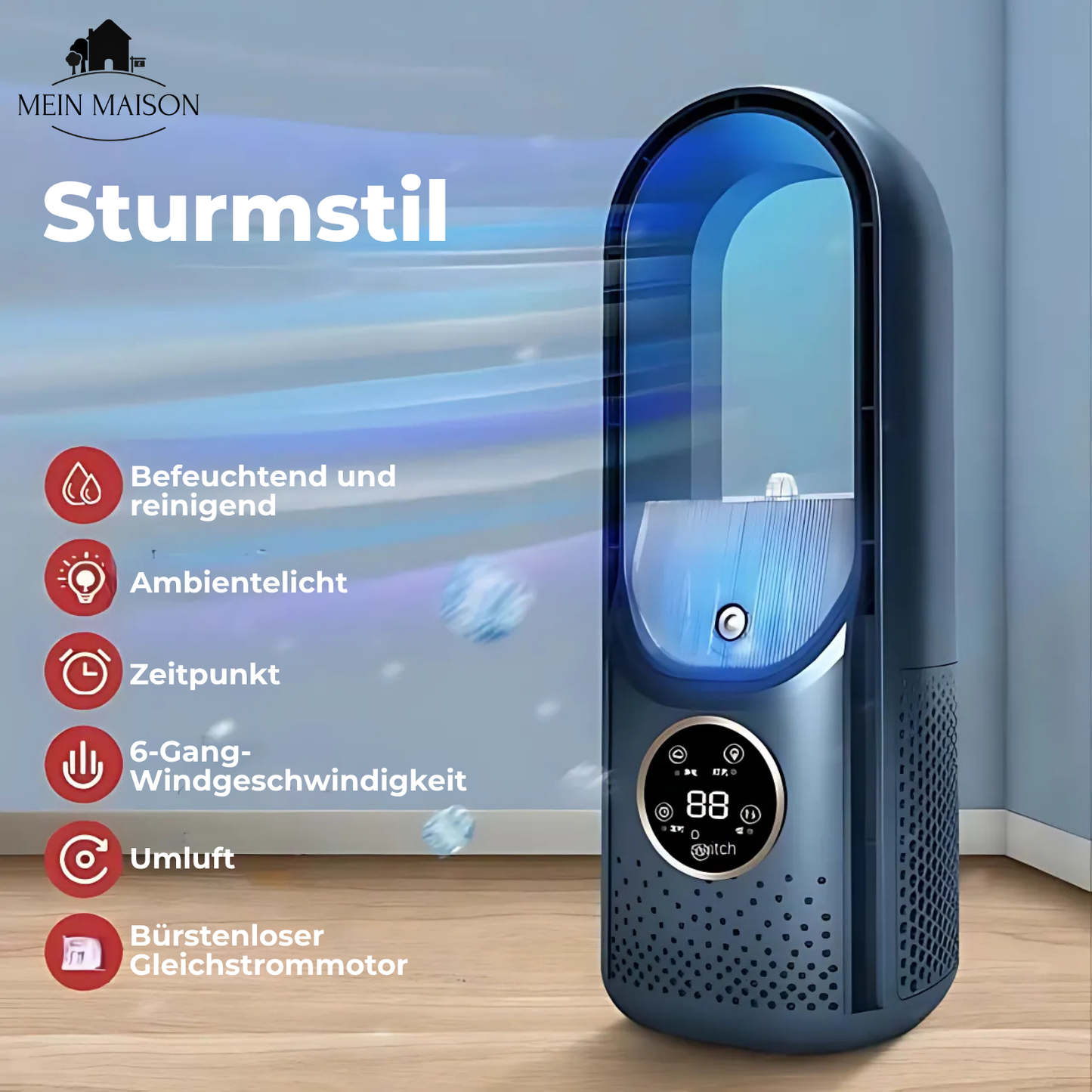 Air Cooler | Bladeless USB Fan | 6 Speeds | Quiet & With Timer | Humidifying Function