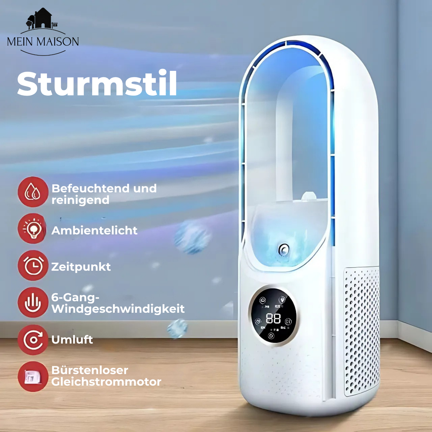 Air Cooler | Bladeless USB Fan | 6 Speeds | Quiet & With Timer | Humidifying Function