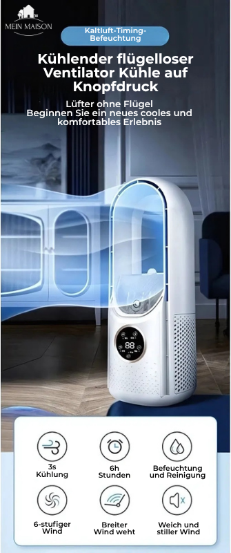 Air Cooler | Bladeless USB Fan | 6 Speeds | Quiet & With Timer | Humidifying Function