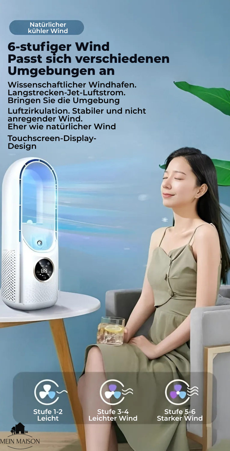 Air Cooler | Bladeless USB Fan | 6 Speeds | Quiet & With Timer | Humidifying Function