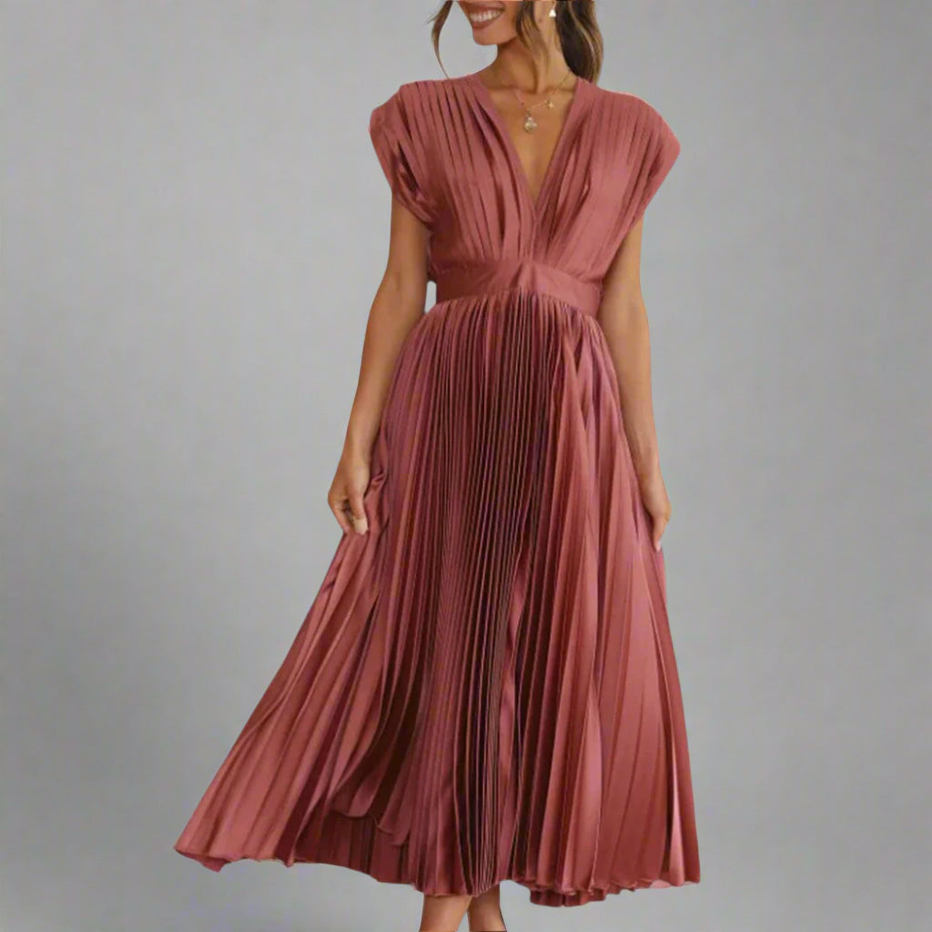 Image of Alana | Women's V-Neck A-Line Midi Dress