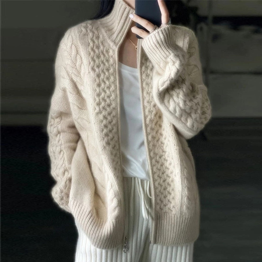 Image of Alice | Women's Zip Up Cable Knit Cardigan