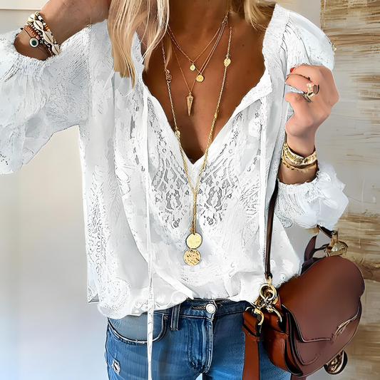 Image of Allison | Women's Long Sleeve V-Neck Tie Neck Blouse