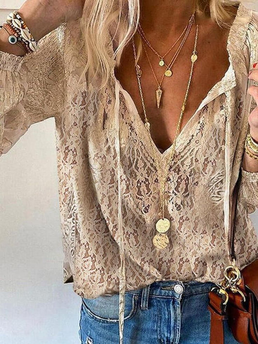 Image of Allison | Women's Long Sleeve V-Neck Tie Neck Blouse