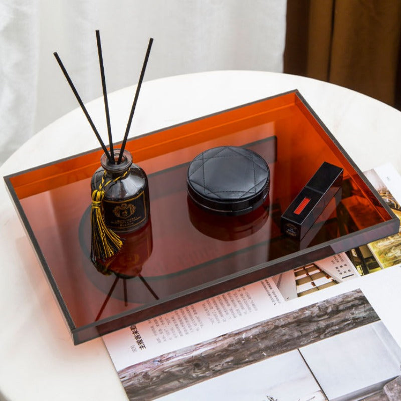 Amber Acrylic Vanity Organizer Display Tray, Round or Rectangular