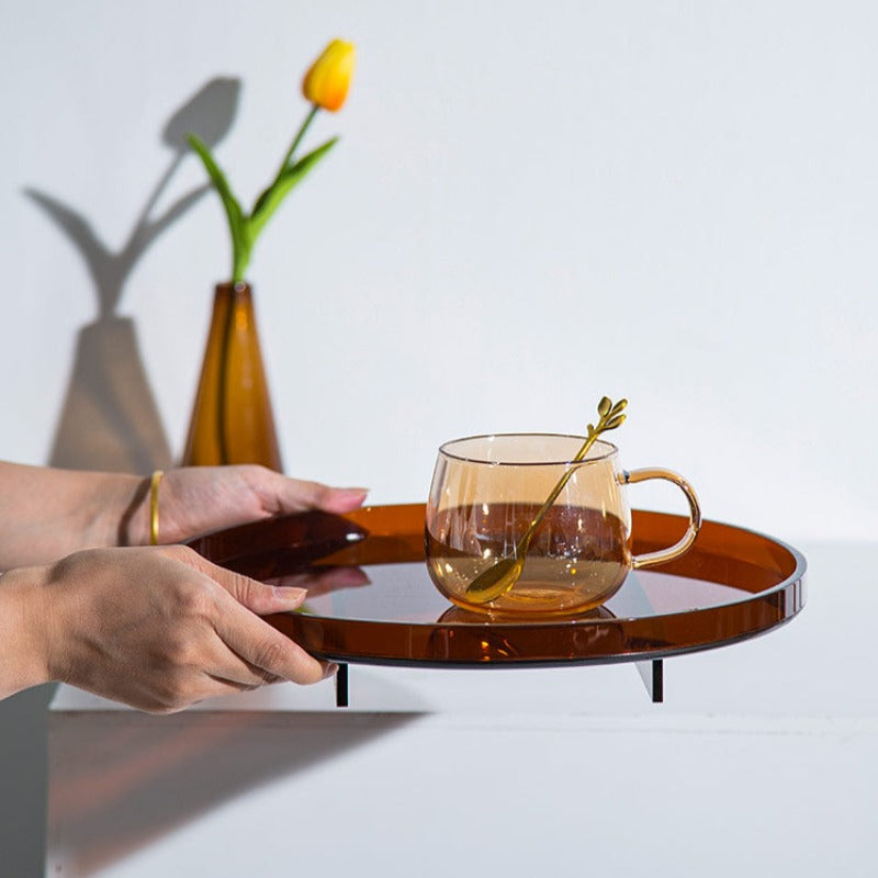 Amber Acrylic Vanity Organizer Display Tray, Round or Rectangular