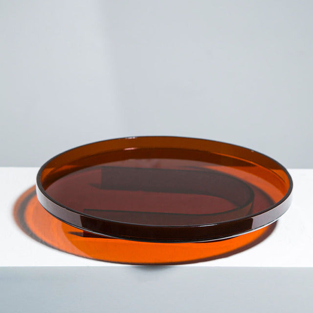 Amber Acrylic Vanity Organizer Display Tray, Round or Rectangular
