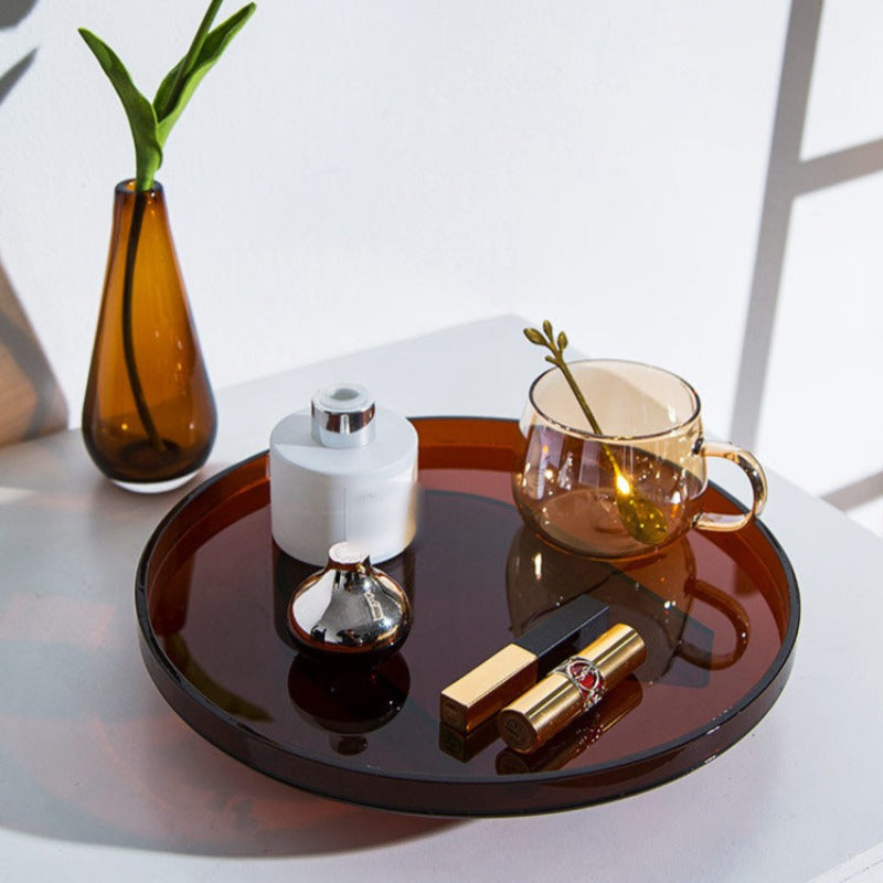 Amber Acrylic Vanity Organizer Display Tray, Round or Rectangular