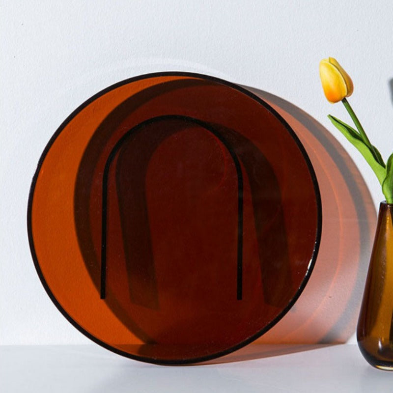 Amber Acrylic Vanity Organizer Display Tray, Round or Rectangular