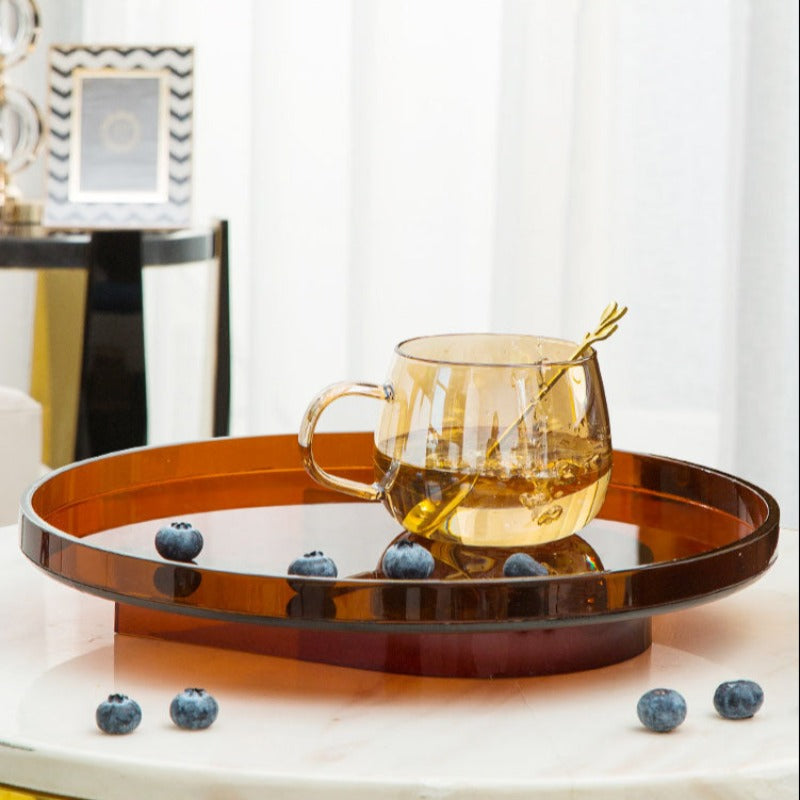 Amber Acrylic Vanity Organizer Display Tray, Round or Rectangular