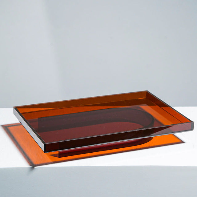 Amber Acrylic Vanity Organizer Display Tray, Round or Rectangular