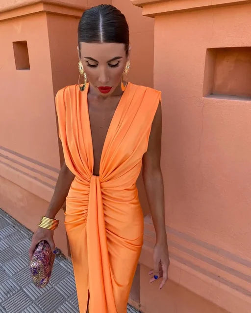 Image of Amy | Women's V-Neck Midi Dress