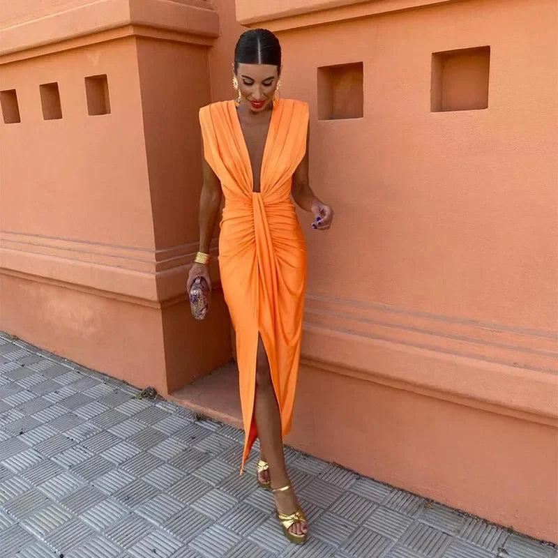 Image of Amy | Women's V-Neck Midi Dress