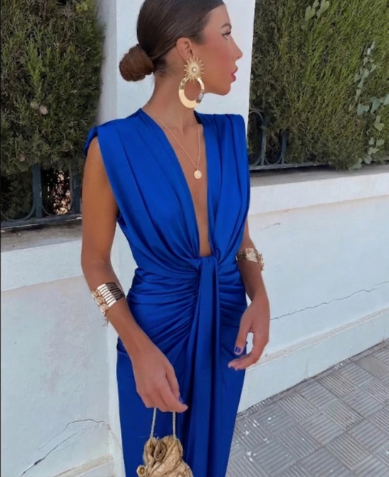 Amy | Women's V-Neck Midi Dress - Image 2