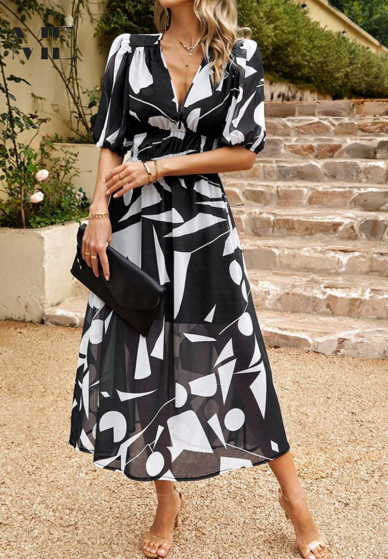 Image of April | Women's V-Neck A-Line Midi Dress