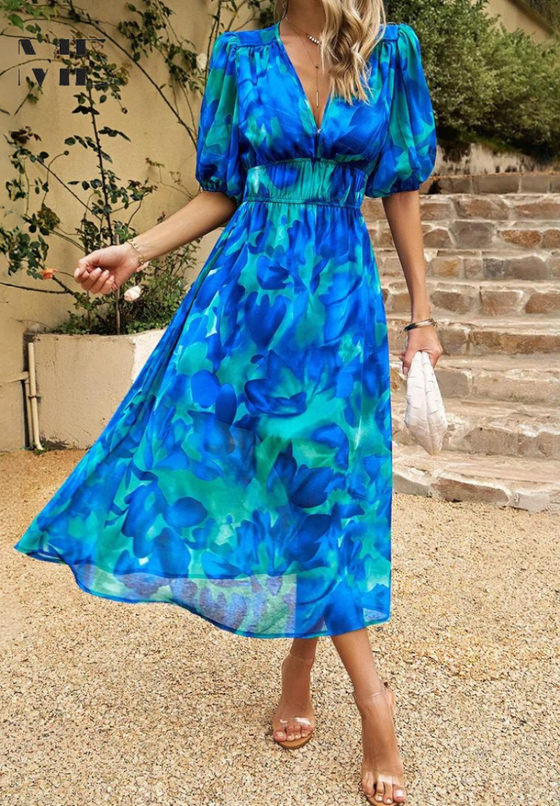 Image of April | Women's V-Neck A-Line Midi Dress