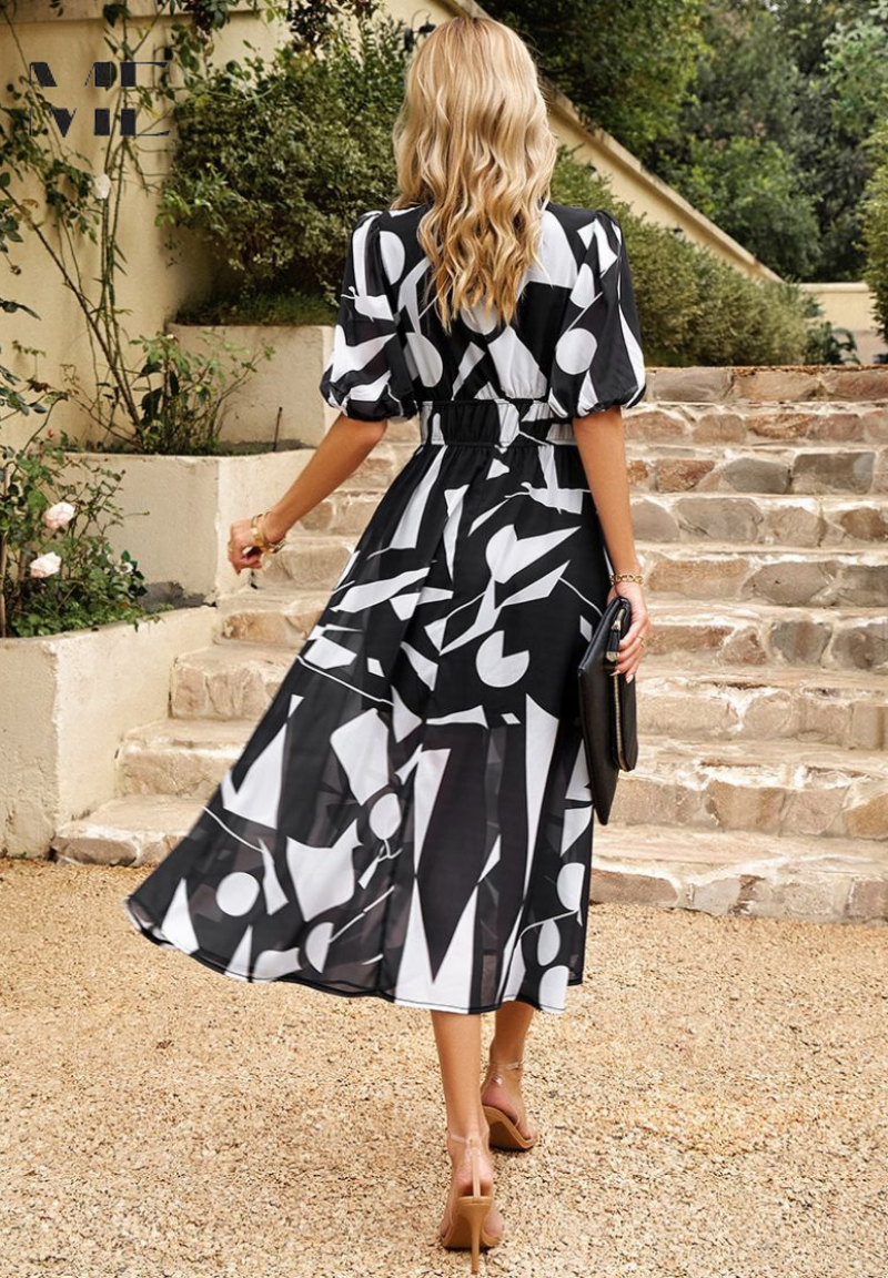 Image of April | Women's V-Neck A-Line Midi Dress