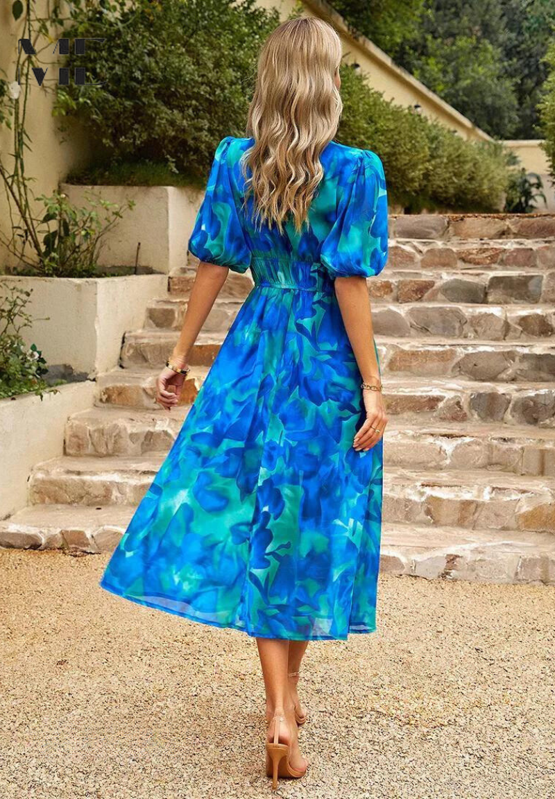 Image of April | Women's V-Neck A-Line Midi Dress
