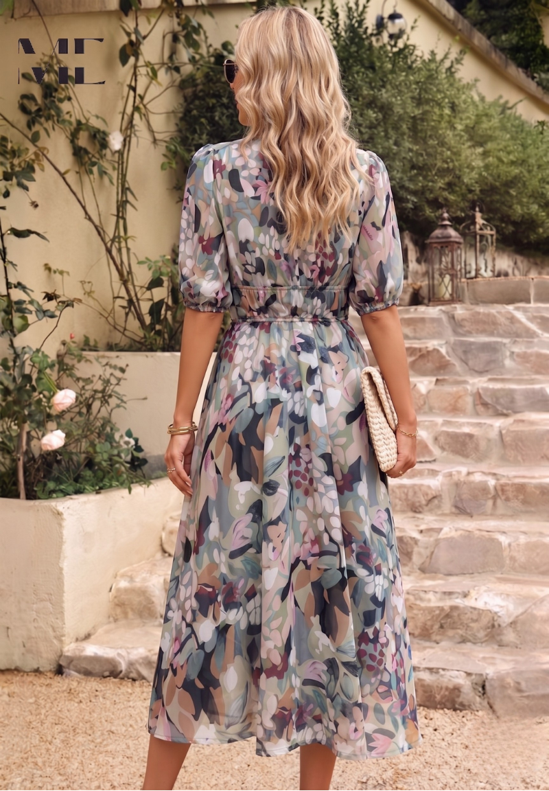 April | Women's V-Neck A-Line Midi Dress - Image 2