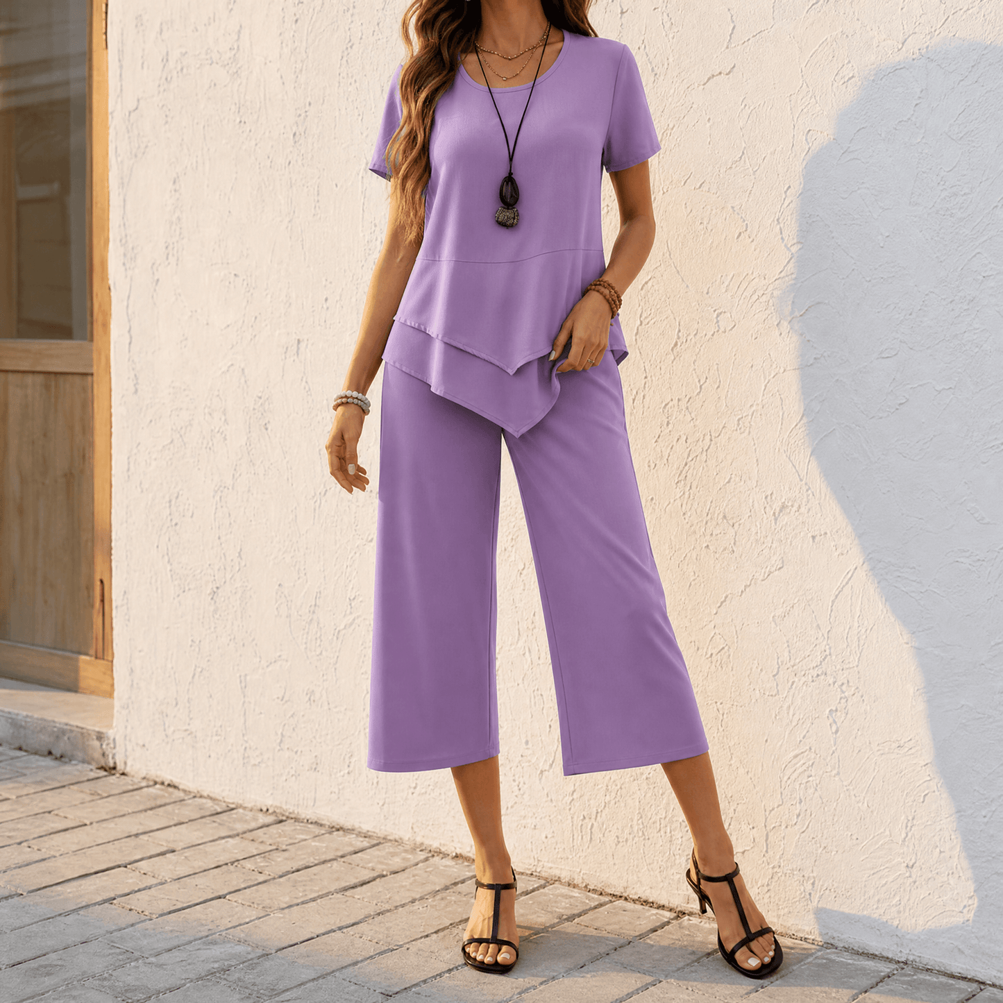 Asymmetric Tunic and Wide-Leg Pants Set