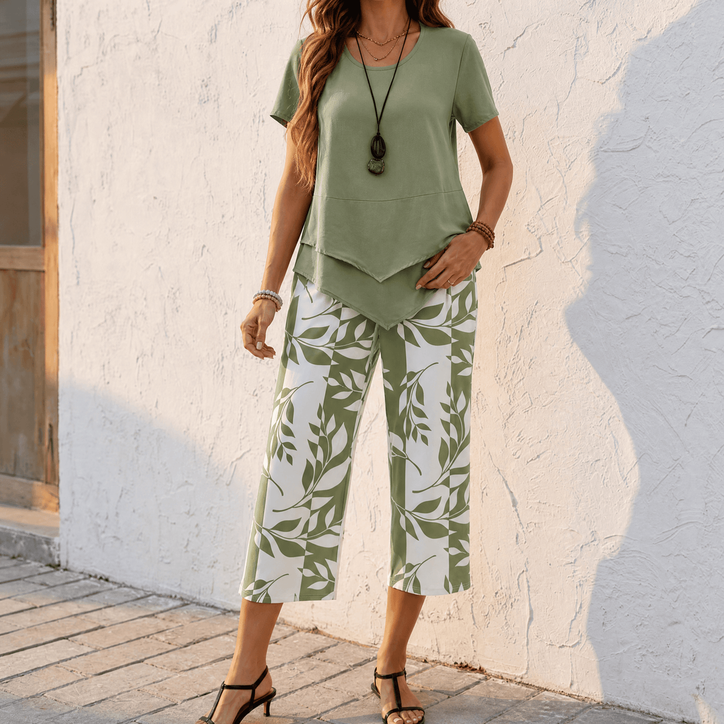 Asymmetric Tunic and Wide-Leg Pants Set