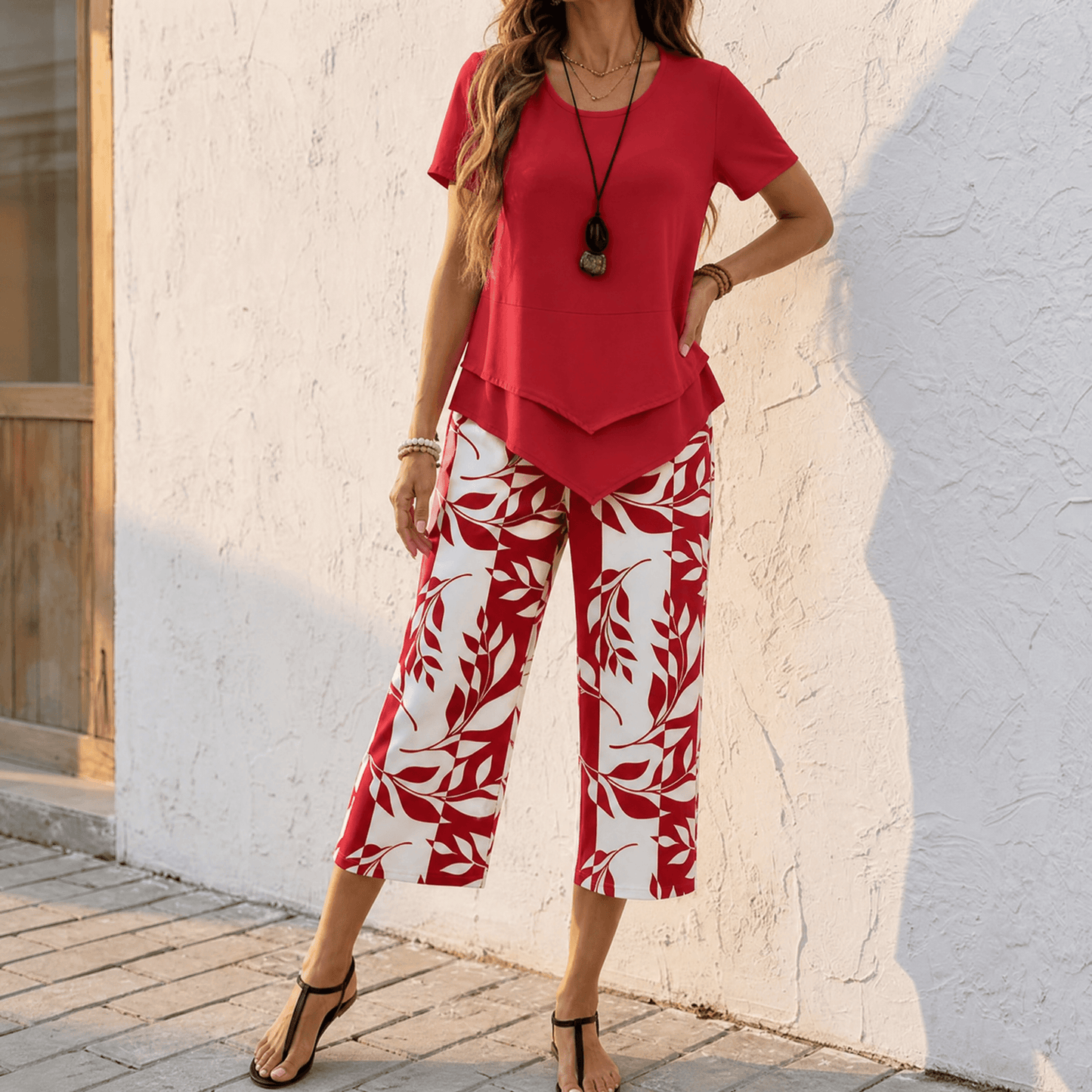 Asymmetric Tunic and Wide-Leg Pants Set