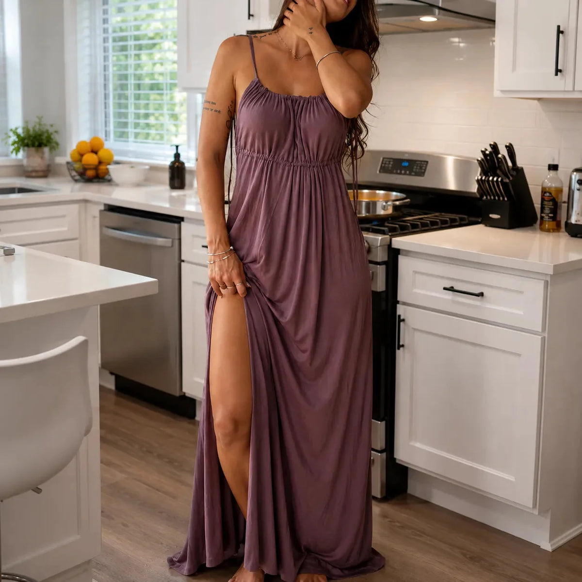 Backless Drawstring Maxi Dress