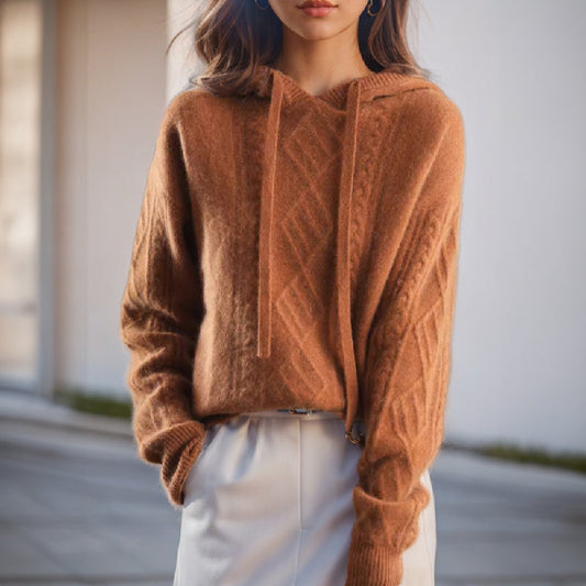Image of Barbara | Women's Cable Knit Long Sleeve Pullover Hoodie
