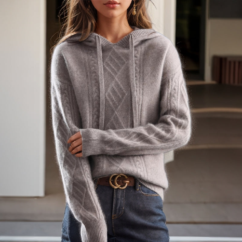 Image of Barbara | Women's Cable Knit Long Sleeve Pullover Hoodie