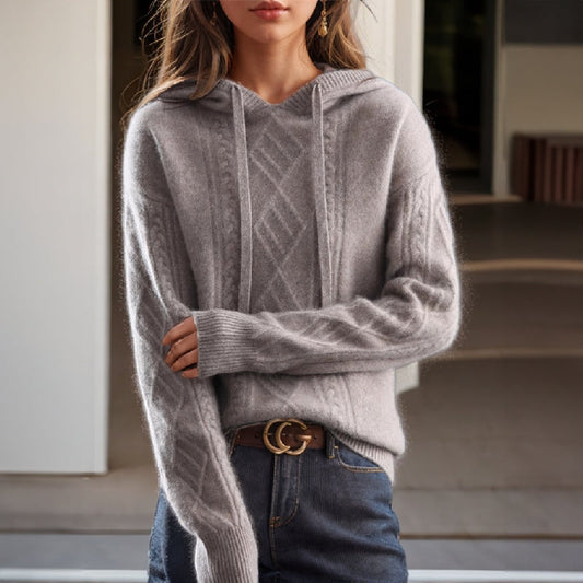 Image of Barbara | Women's Cable Knit Long Sleeve Pullover Hoodie
