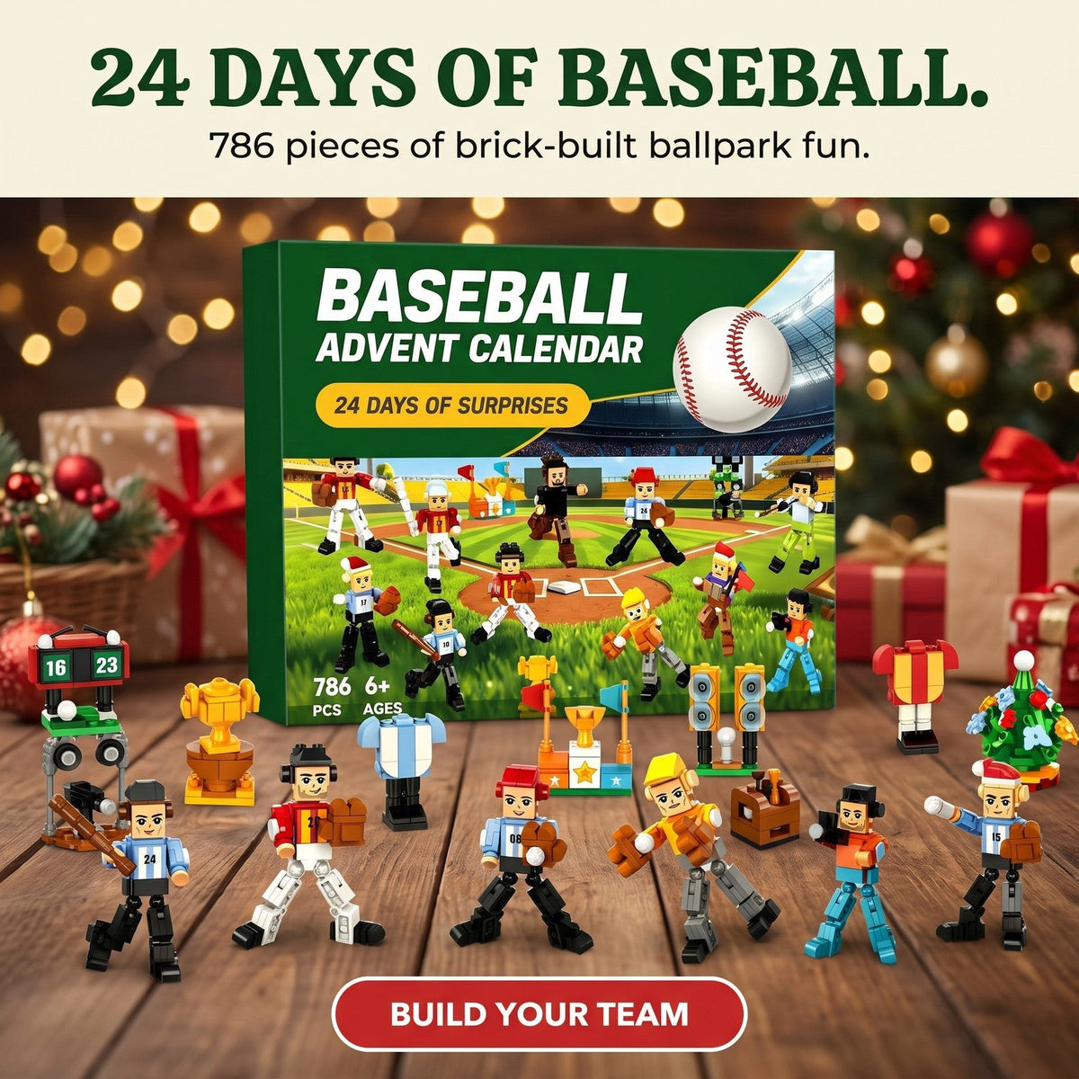 Baseball Advent Calendar, 786-Piece Brick Players and Ballpark Set