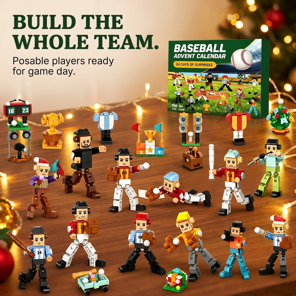 Baseball Advent Calendar, 786-Piece Brick Players and Ballpark Set