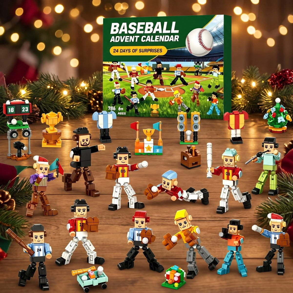 Baseball Advent Calendar, 786-Piece Brick Players and Ballpark Set