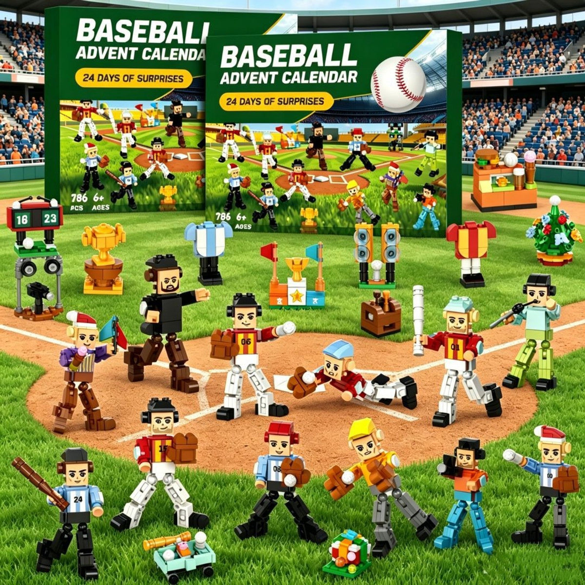 Baseball Advent Calendar, 786-Piece Brick Players and Ballpark Set