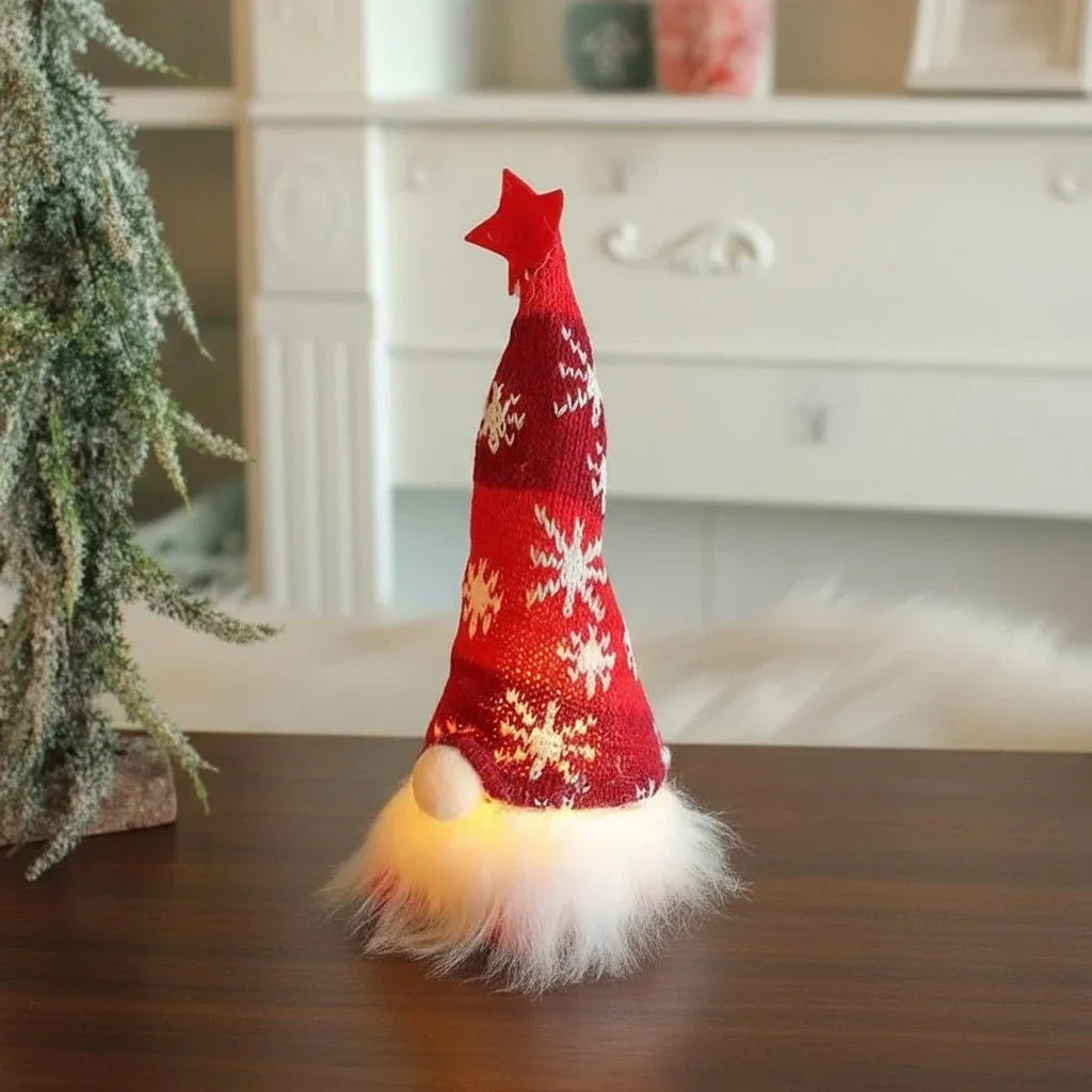 Battery-Operated Scandinavian LED Christmas Gnome with Warm White Light and Long Hat