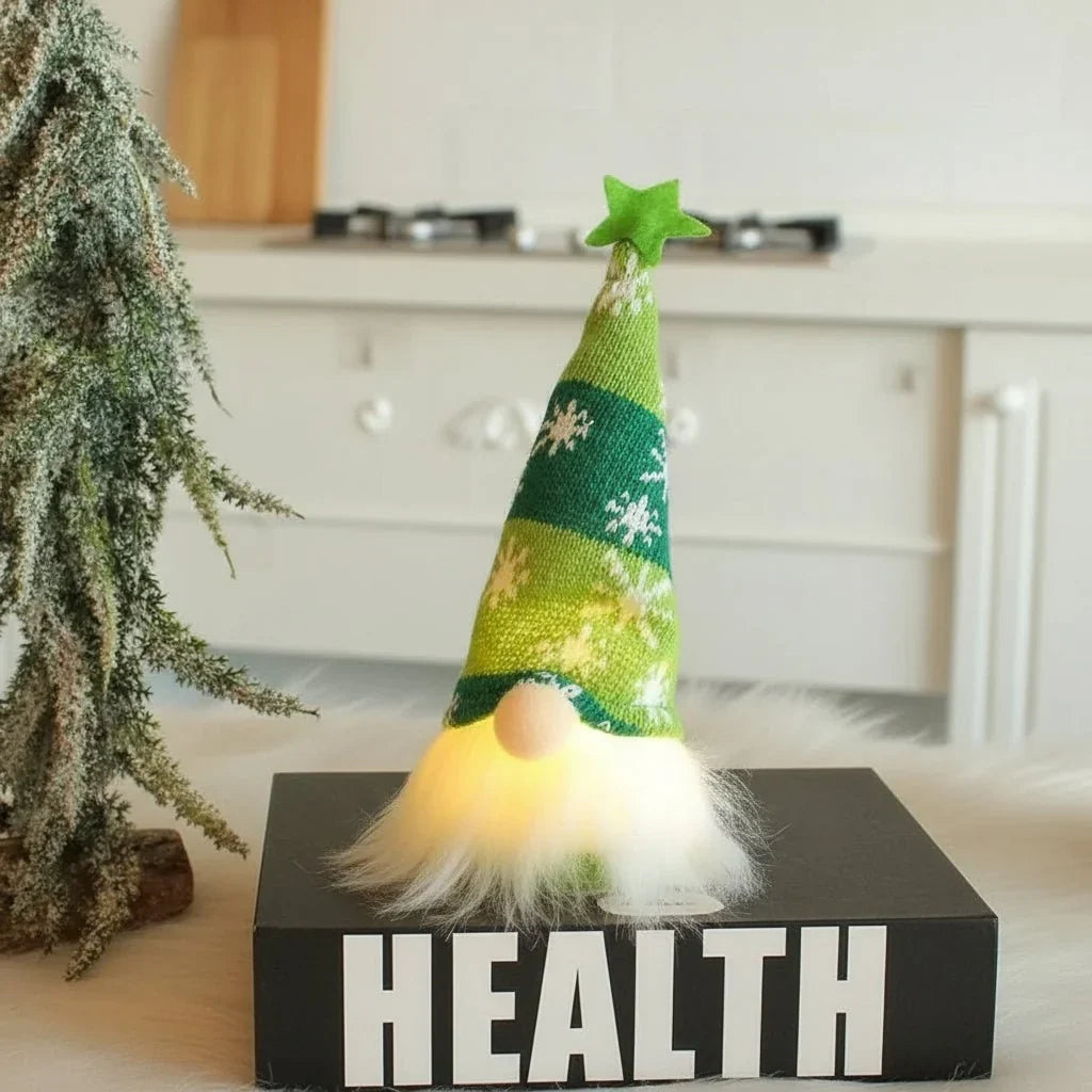 Battery-Operated Scandinavian LED Christmas Gnome with Warm White Light and Long Hat