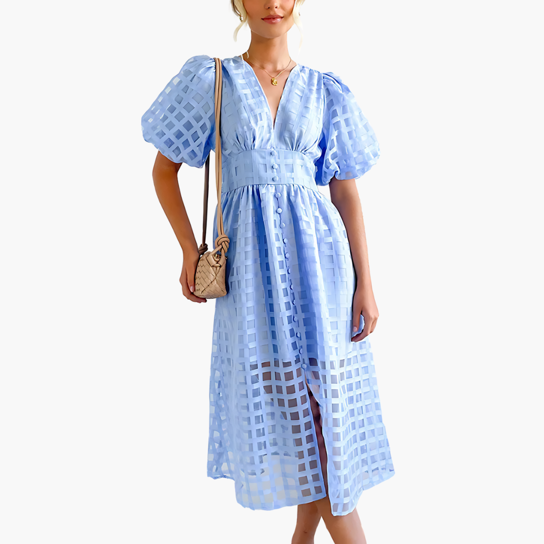 Image of Bernice | Women's V-Neck A-Line Midi Dress